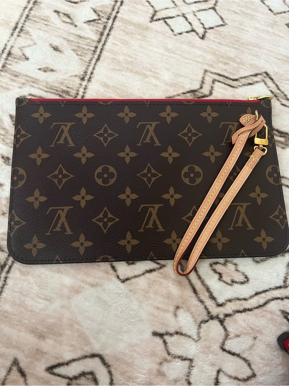 Louis Vuitton Monogram Canvas Wristlet Pouch with Red Trim